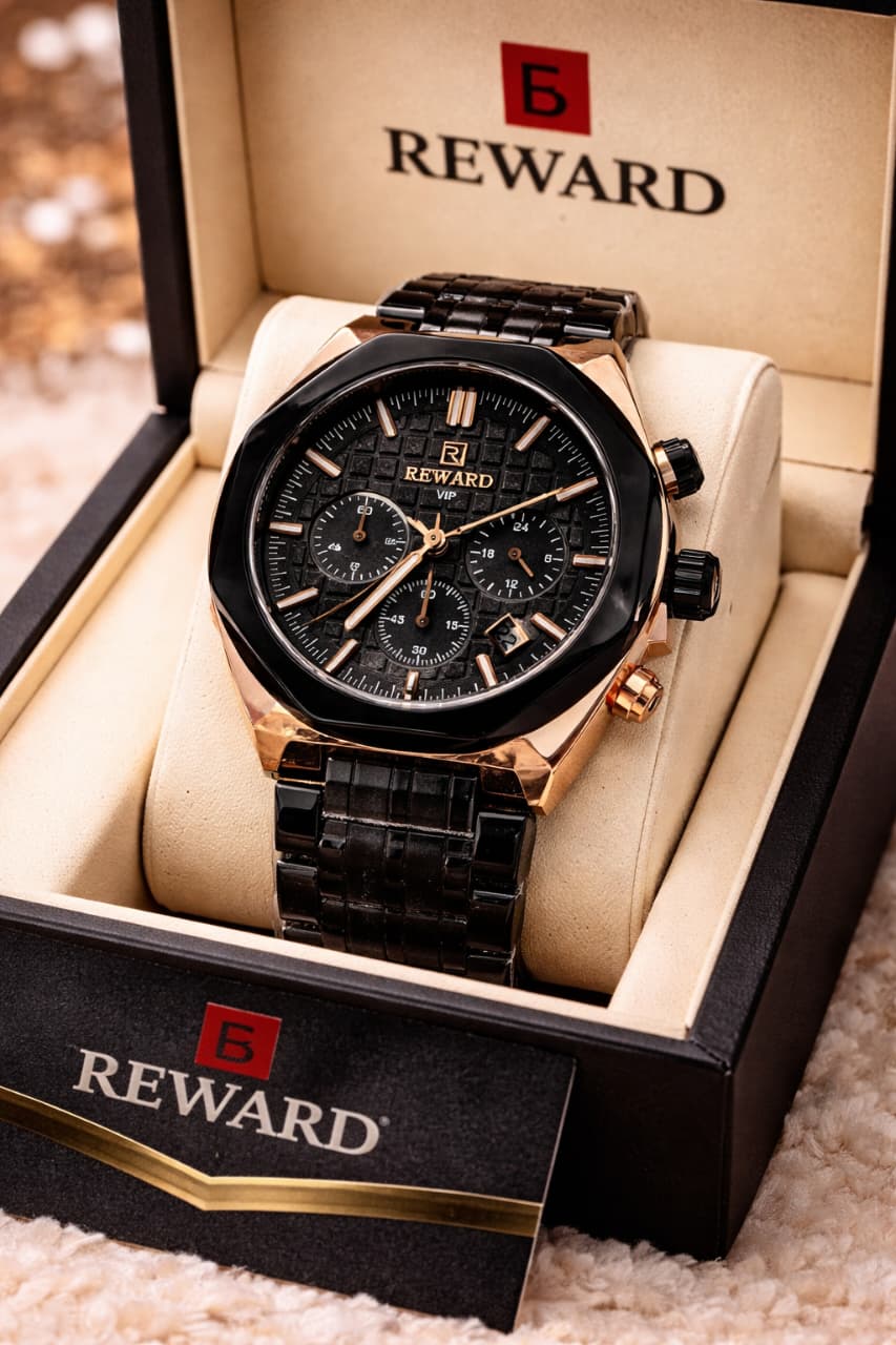 Reward VIP Black & Rose Gold Luxury Men's Watch – Stainless Steel Bracelet | Chronograph Style