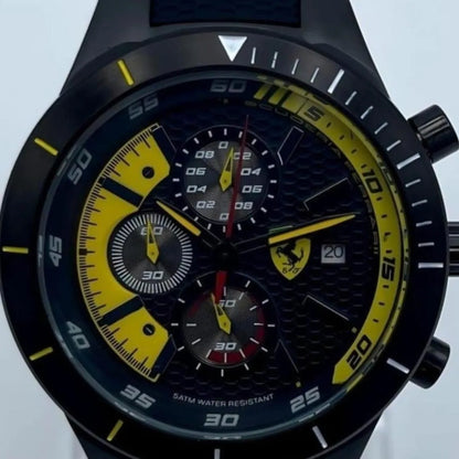 Ferrari Classic Chronograph Wrist Watch Black Yellow Stainless Steel