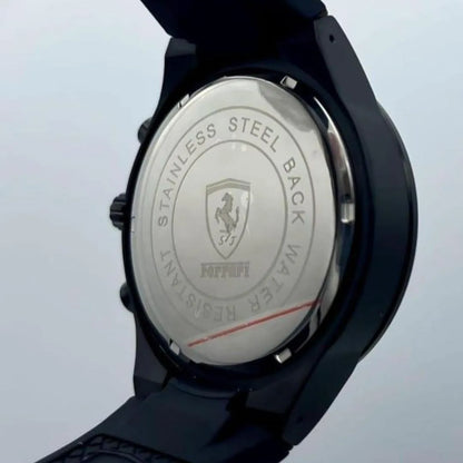 Ferrari Classic Chronograph Wrist Watch Black Yellow Stainless Steel