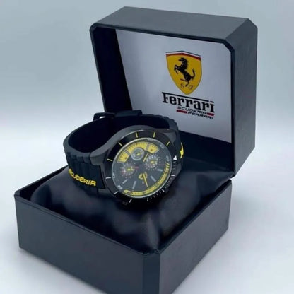 Ferrari Classic Chronograph Wrist Watch Black Yellow Stainless Steel