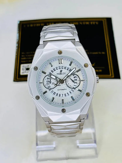 Hublot Prism / Diamond Cut Chain Watch replica white
