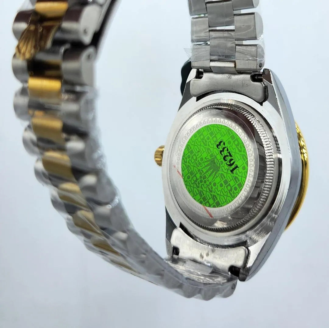 Men's Two-Tone Stainless Steel Gold Watch Black Dial Diamond Markers