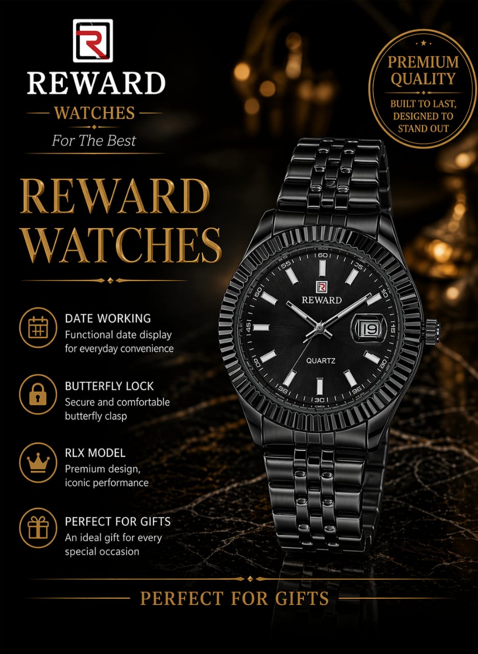 REWARD Classic RLX-Model Luxury Watch – Fluted Bezel & Stainless Steel Link Strap