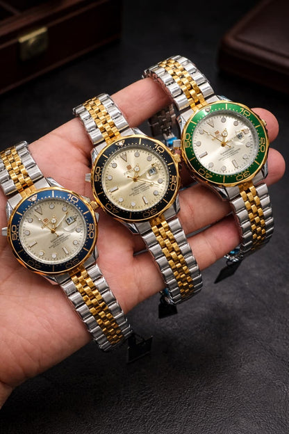 eward Submariner Premium Men's Watch – Gold & Silver Stainless Steel